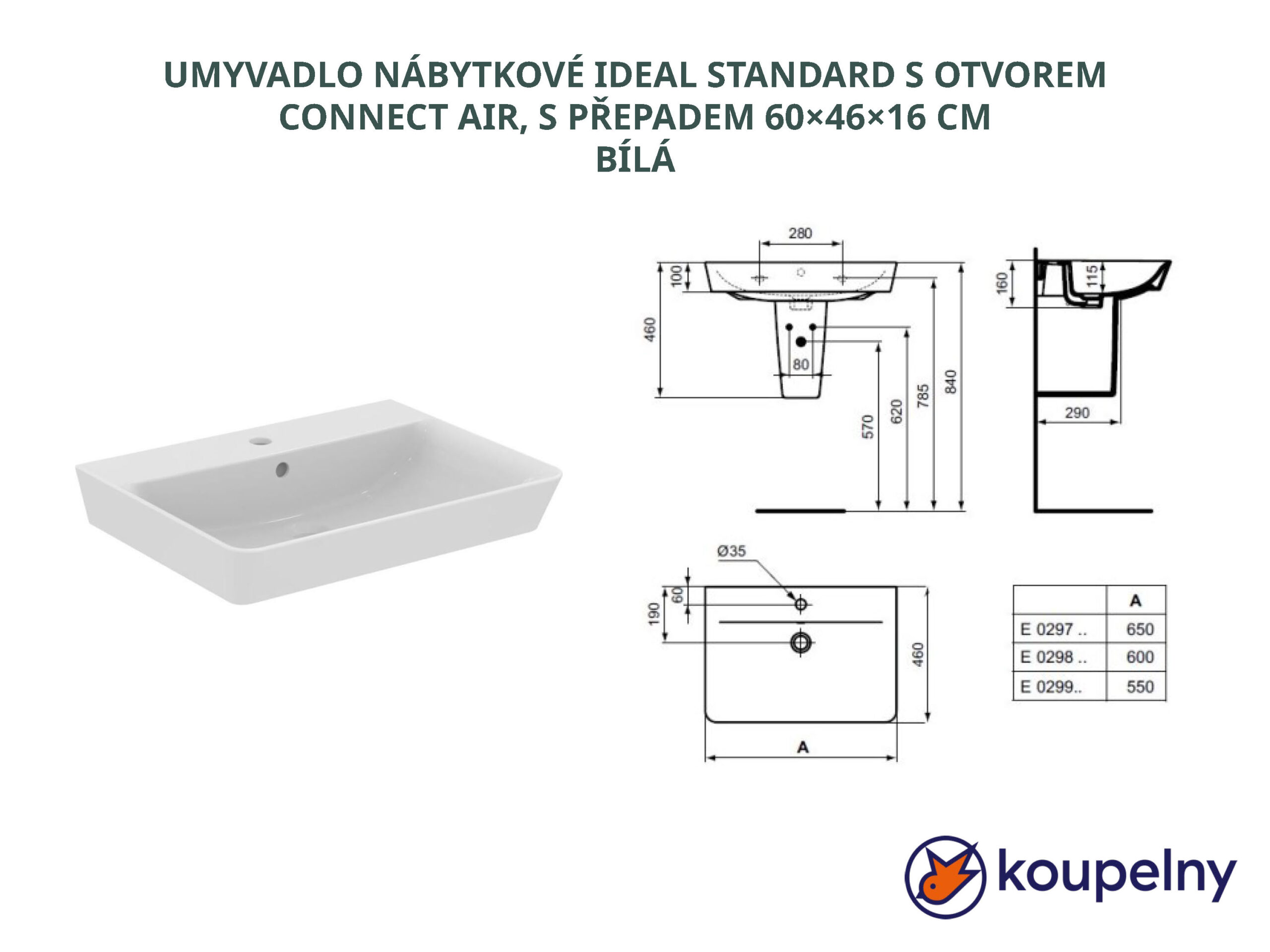 UMYVADLO NÁBYTKOVÉ IDEAL STANDARD S OTVOREM CONNECT AIR