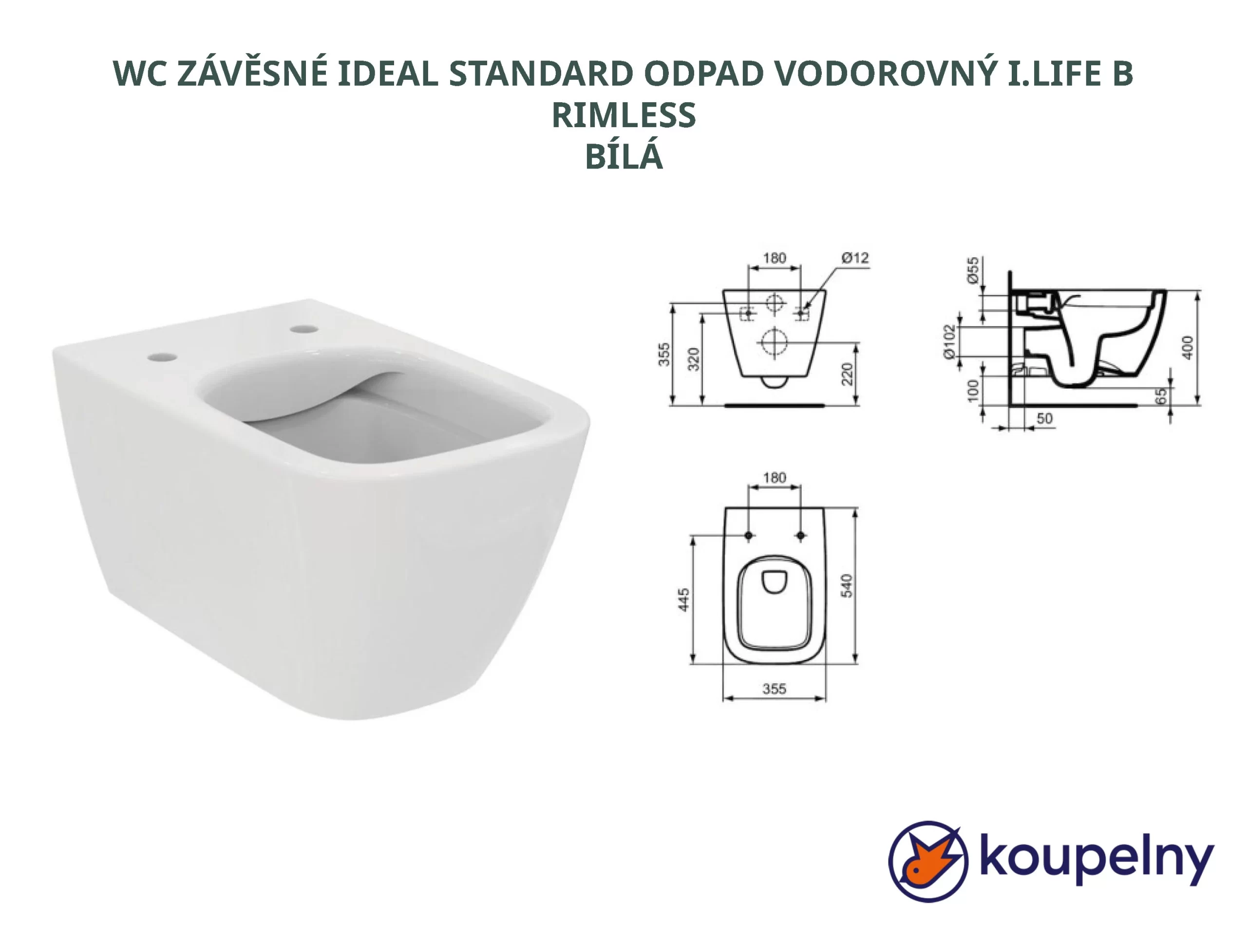 WC ZÁVĚSNÉ IDEAL STANDARD ODPAD VODOROVNÝ 